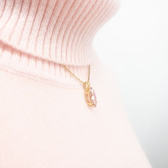 Pink Glass Pendant 16" Necklace Marquise Cut Gold Tone 8.8mm X 16.8 mm - Picture 4 of 16